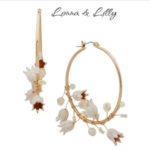 NWT Lonna & Lilly  Floral Gold Hoop Earrings